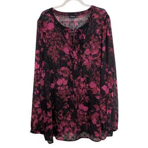 Torrid Floral Chiffon Clip Dot Shirt Womens Size 3X Black Sheer Split Neck